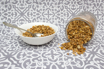 Granola, Oatmeal for breakfast. Oatmeal. Granola with milk, breakfast