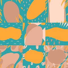 Soft modern backgrounds for text in vector in blue, beige and yellow colors. Romantic card on a soft background. Vector image. Backgrounds for the page in social networks and visit card