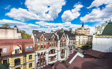 Fototapeta premium Vozdvizhenka elite district in Kiev, Ukraine . Top view on the roofs of buildings.