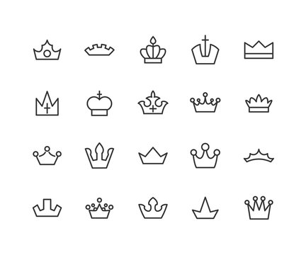 Big collection of thirty vector crown simple black and white icons. Editable vector stroke. 48x48 Pixel Perfect.