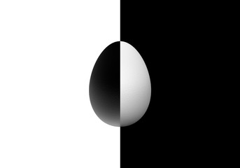 Contrast of egg isolated on black and white background. Easter, Yin Yang.