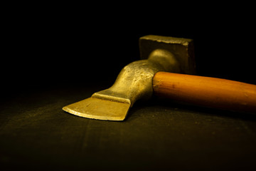 Axe, hammer for cooking, meat. Sharp, metal with wooden handle. Tool for the kitchen.