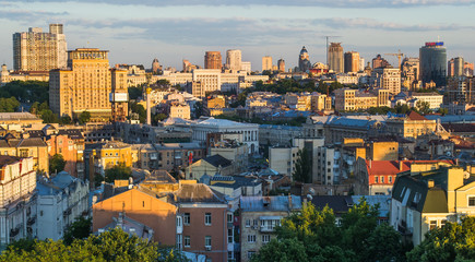 Obraz premium Panorama of kyiv city center, business cityscape of Kiev, Ukraine.