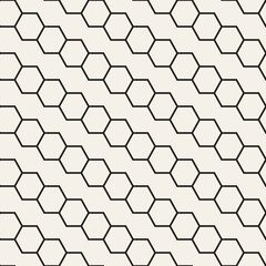 Vector seamless geometric pattern. Repeating abstract thin lines background. Black and white hexagon tiling design. Modern slanted tiles texture.
