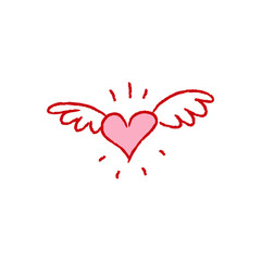 Hand drawn heart with wings,