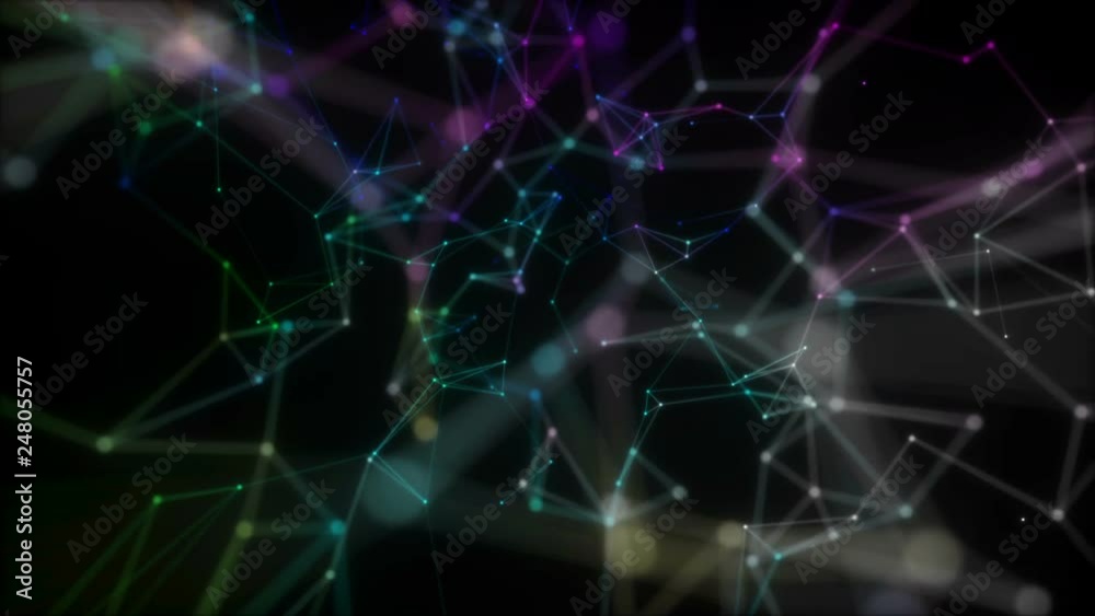 Poster random color communication.abstract futuristic electronic circuit board with neural network and big 