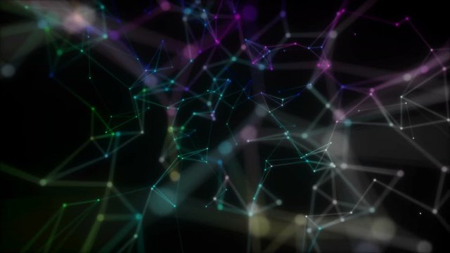 Random color communication.Abstract futuristic electronic circuit board with neural network and big data - an element of artificial intelligence, matrix background with digits, seamless loop.