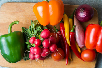 vegetable mix on the kitchen board. Vegetarian food