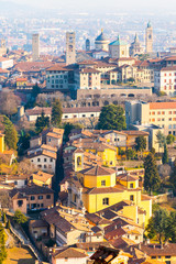 Fototapeta na wymiar Landmarks of Italy - beautiful medieval town Bergamo, Citta Alta from viewpoint, Lombardy, Italy, Europe