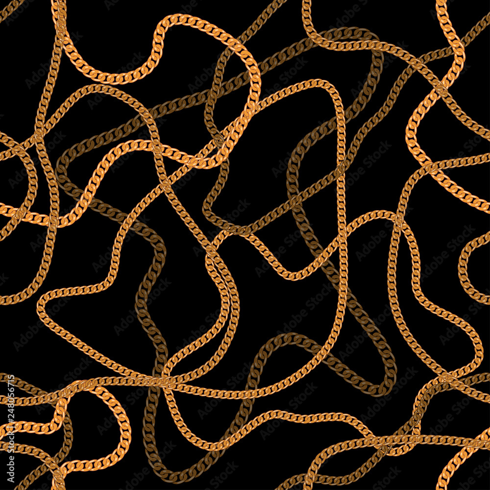 Aufkleber Seamless pattern with gold chain. Background with golden chains for fabric design. Vector illustration.