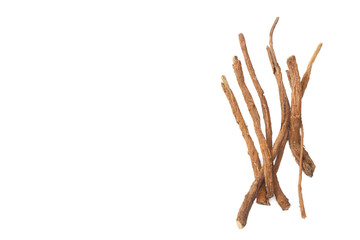 licorice roots isolated on white background. top view
