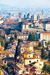 Landmarks of Italy - beautiful medieval town Bergamo, Citta Alta from viewpoint, Lombardy, Italy, Europe