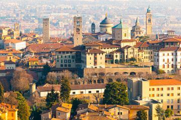 Landmarks of Italy - beautiful medieval town Bergamo, Citta Alta from viewpoint, Lombardy, Italy, Europe