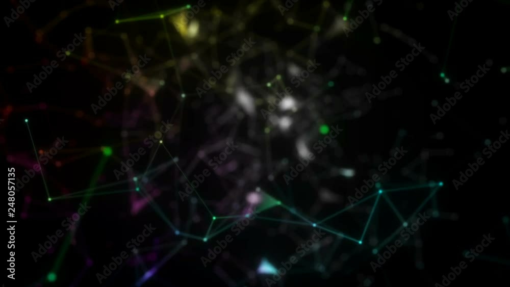 Poster multicolored rotating structure.virtual space with depth of field. looped holographic gold backgroun