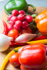 vegetable mix on the kitchen board. Vegetarian food