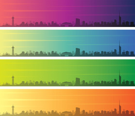 Fukuoka Multiple Color Gradient Skyline Banner