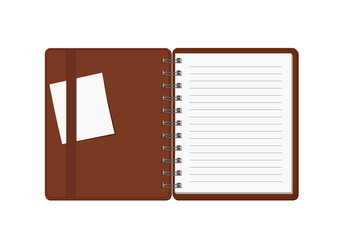 office supplies - open spiral notebook with a piece of paper