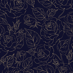 Beautiful seamless pattern of roses. Vector floral illustration in vintage style.