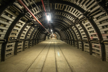 Illuminated, Underground Tunnel in the Mine