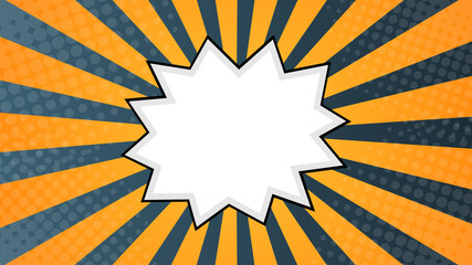 Background in flat comics style design with halftone, lightning and text bubble. Vector illustration - Vettoriale