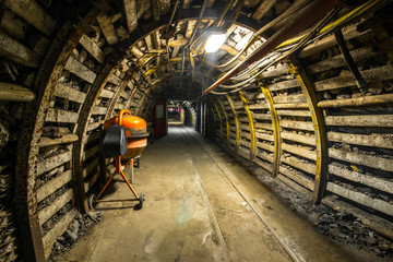 Illuminated, Underground Tunnel in the Mine