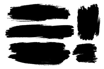 Vector set of big hand drawn brush strokes, stains for backdrops. Monochrome design elements set. One color monochrome artistic hand drawn backgrounds various shapes.