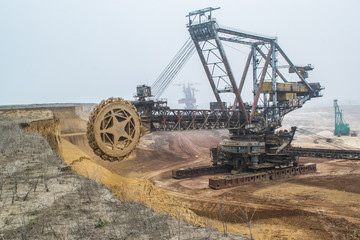Biggest excavator in the world working, Bagger 228, Ukraine. Big mine, develop mineral resources, excavator digs, metallurgy in Ukraine
