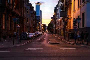 Empty streets in the evening from the Frankfurt, Germany.