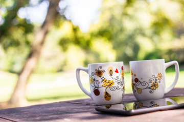 Two Cups and sunny trees 