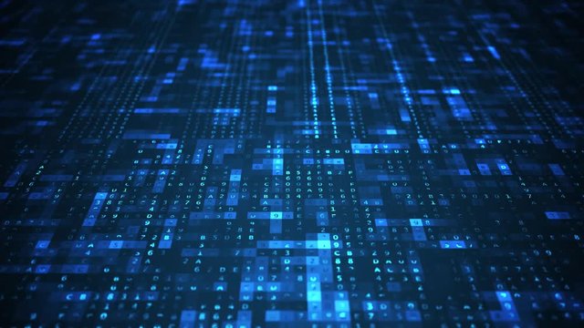 Algorithm operating with hexadecimal numbers. Technology concept. Looping animation.