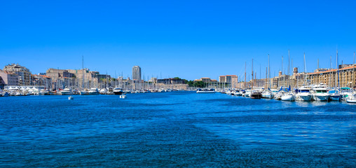 Panoramic view of the Old Port of Marseille. Vieux-Port de Marseille, France.