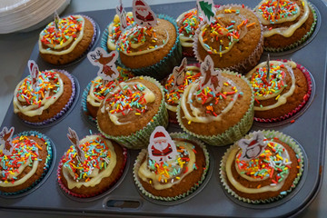 Delicious banana muffin with cream cheese 100 & 1000's topping Christmas decoration baking homemade cake sweet dessert bakery holiday spirit sugar unhealthy food