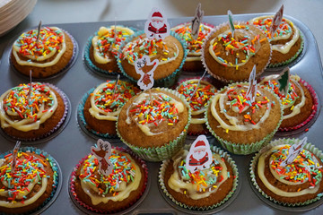 Delicious banana muffin with cream cheese 100 & 1000's topping Christmas decoration baking homemade cake sweet dessert bakery holiday spirit sugar unhealthy food