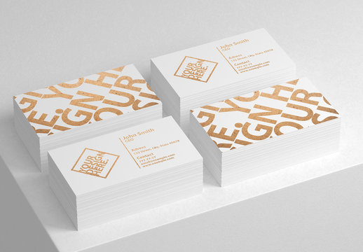 Stacked Business Cards on White Mockup