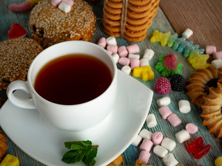 tea,biscuits,marmalade,kurabe,marshmallows,colored,tree,peppermint,marshmallows,