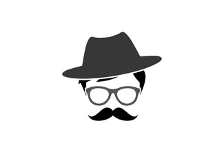 bowler hat with glasses and mustache for logo design