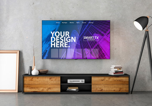 Smart TV with Contemporary Furniture Mockup