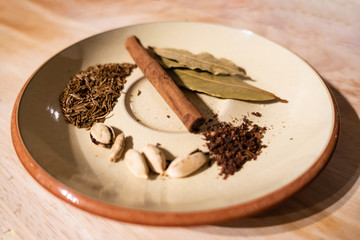 Spices on a saucer ready to cook