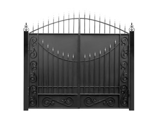 Gate with wrought-iron decor.