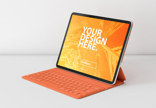 Tablet with Orange Keyboard Mockup