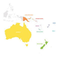 Australia and Oceania Region. Colorful map of countries in South Pacific Ocean. Vector illustration
