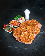 Traditional Turkish food Lahmacun. Also Known Turkish Pizza in Turkish Restaurant