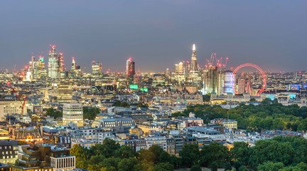  London skyline with London eye after dusk