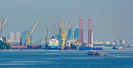 Shipbuilding yard in Singapore.