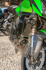 Fototapeta na wymiar Detail Motorcycle wheel and Disc Brake ABS brakes part of the motorcycle.