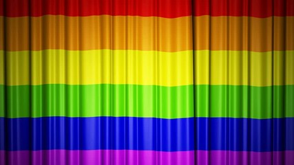 Rainbow flag. 3d animation of opening and closing curtains with flag. 4k animation with alpha channel