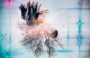 portrait of a woman with double exposure