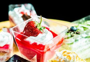 Pudding and cakes , close up in studio