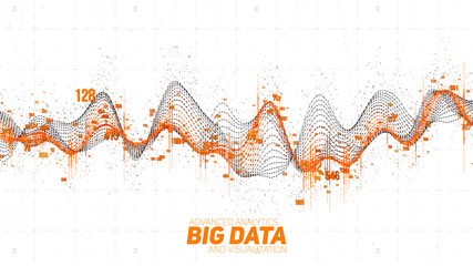 Big data wave visualization. Futuristic infographic. Information aesthetic design. Visual data complexity. Complex business chart analytics. Social network representation. Abstract data graph.