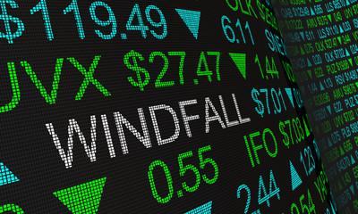 Windfall Big Profits Earnings Stock Market Ticker Words 3d Illustration